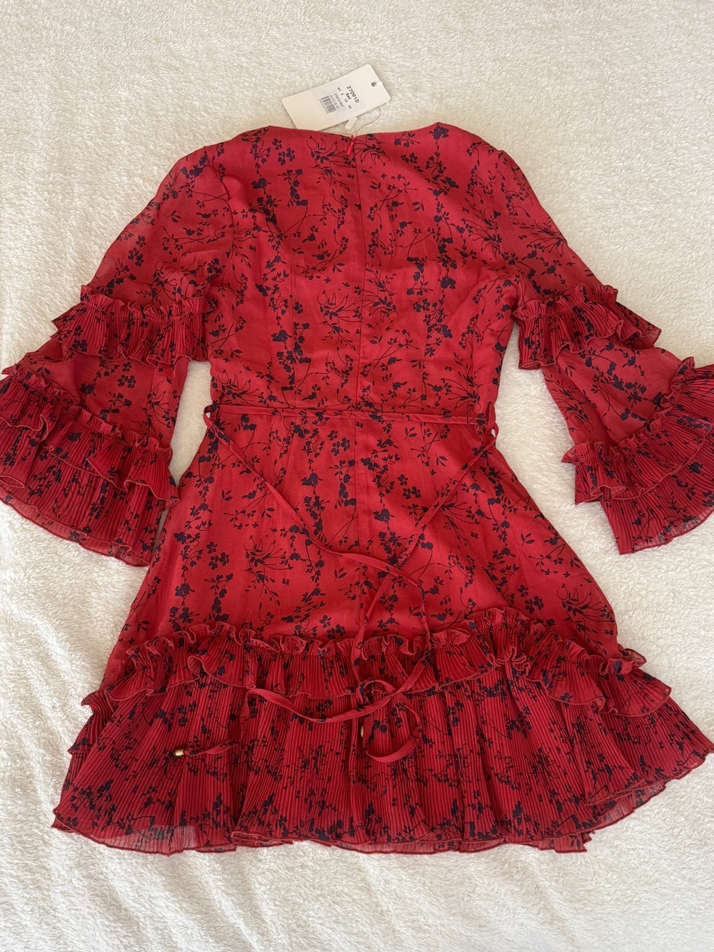 Red Floral Ruffle Long Sleeve Dress - Picture 4 of 4